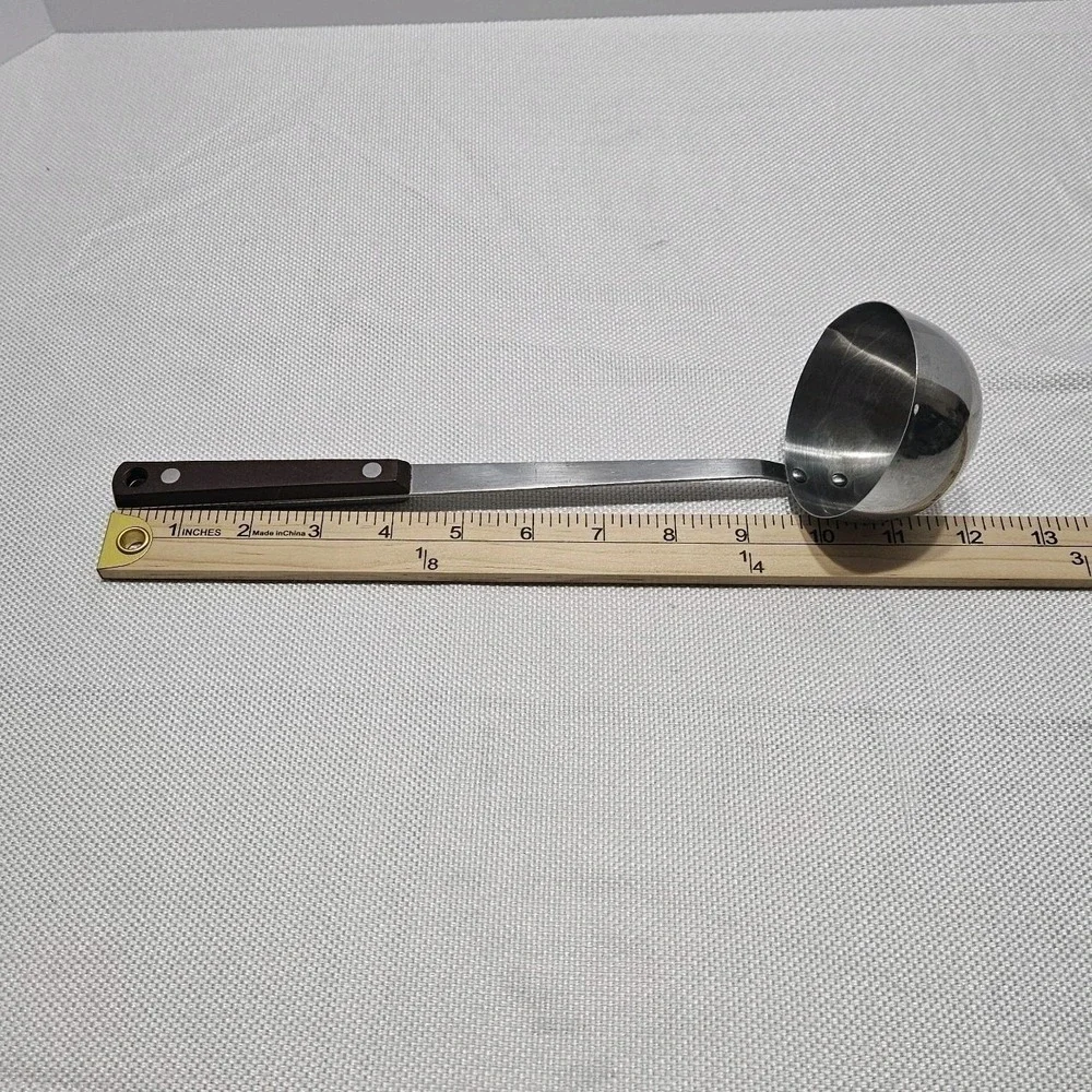 Pyramid Stainless Steel Soup Ladle Wood Handle Japan Vintage Mid Century Modern